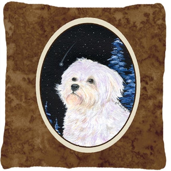 Starry Night Maltese Indoor & Outdoor Decorative Fabric Pillow - 14 x 14 in.