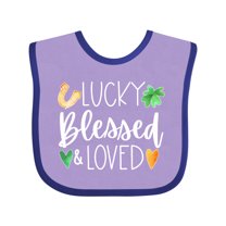 Inktastic Lucky Blessed and Loved Horseshoe Clover Hearts Boys or Girls Baby Bib