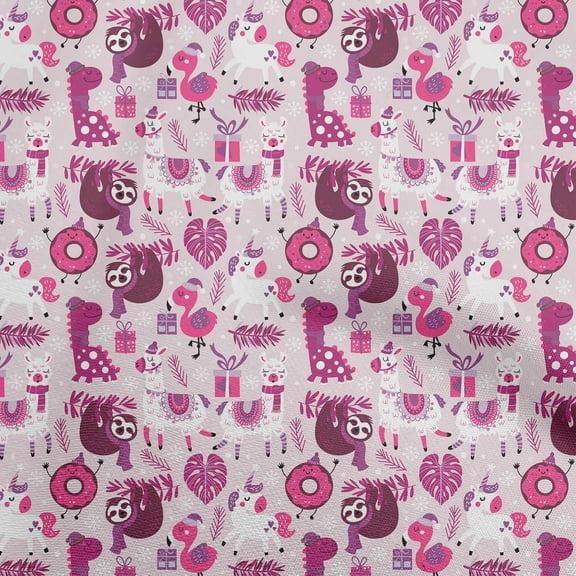 oneOone Cotton Cambric Blush Pink Fabric Cute Animal Sewing Material Print Fabric By The Yard 42 Inch Wide