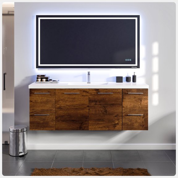 Eviva Axel 60 Inch Vanity with an Integrated Single Sink Acrylic Basin in Rosewood