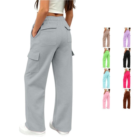 RUTAYY Girls Cargo Pants Drawstring Elastic Waist Pockets Kid Trousers Everyday Casual Wear Grey