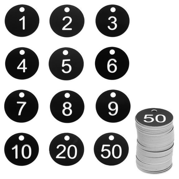 Uxcell Numbers Key Tags, 0-50 Plastic ID Hang Tag Numbered Tags for Dormitory Key Chain Box Cabinet Lockers(Black & White)
