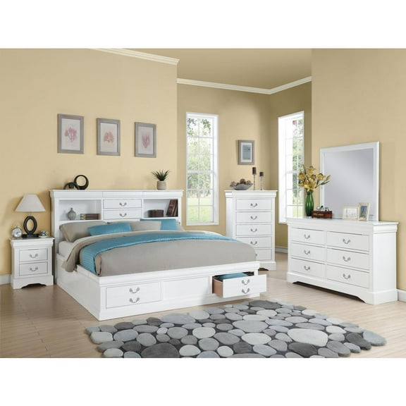 ACME Louis Philippe III Queen Bed with Storage in White, Multiple Colors