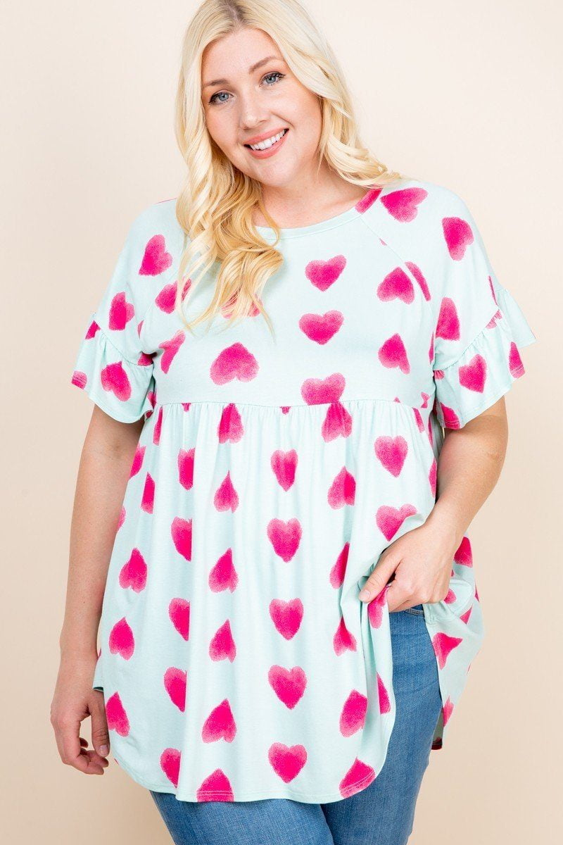 CC Wholesale Clothing Plus Size Cute Adorable Heart Jersey Babydoll