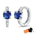 thumbnail image 1 of Pendientes de aro de plata de ley con piedras natales Silvora para mujer. Diamantes creados. Delicada joya de regalo para cumpleaños o Navidad, 1 of 8