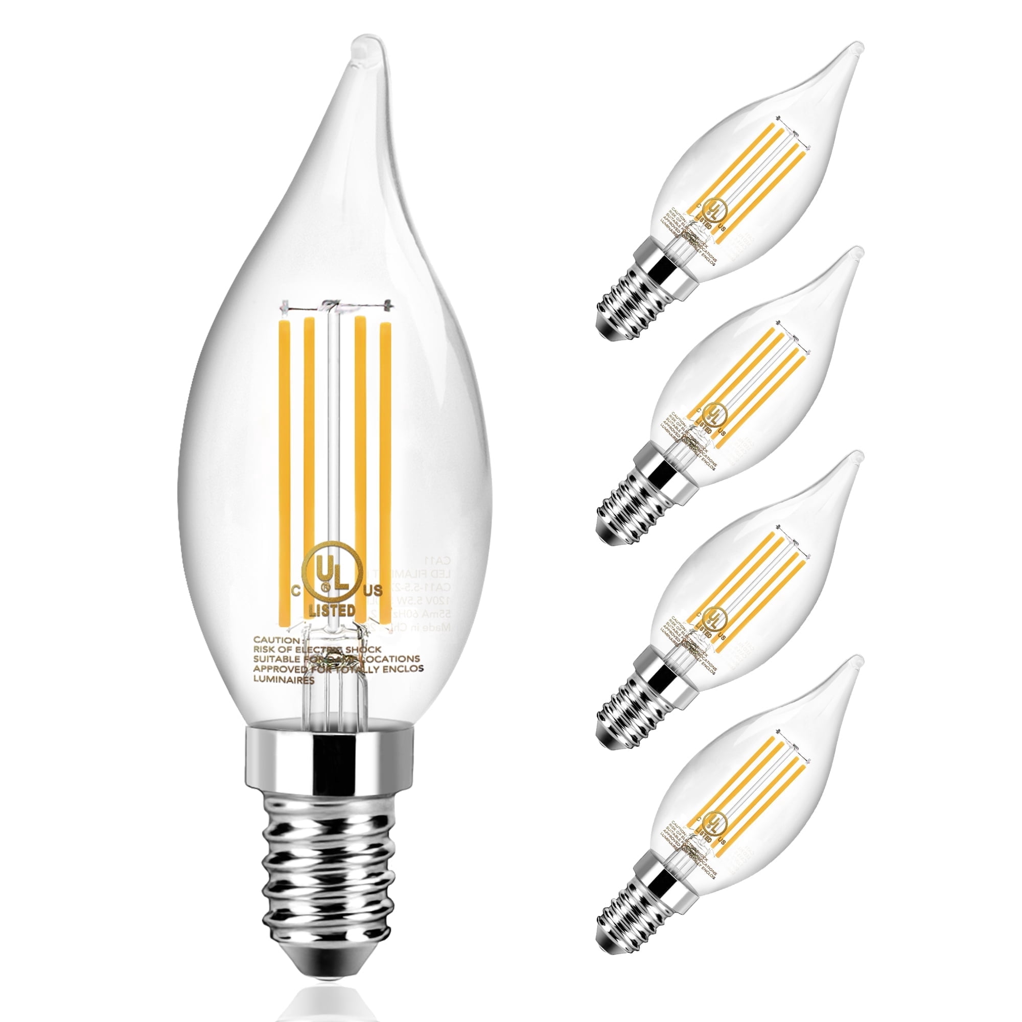 DAYBETTER Chandelier Light Bulbs, Candelabra Light Bulbs 60W Equivalent E12 LED Bulb Dimmable LED Light Bulbs 5000K Daylight 5.5W 600LM Flame Light Bulbs Tip Vintage CA11 Candle Light Bulbs, 5 Pack