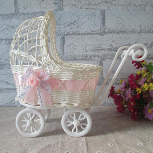 wicker baby carriage centerpiece