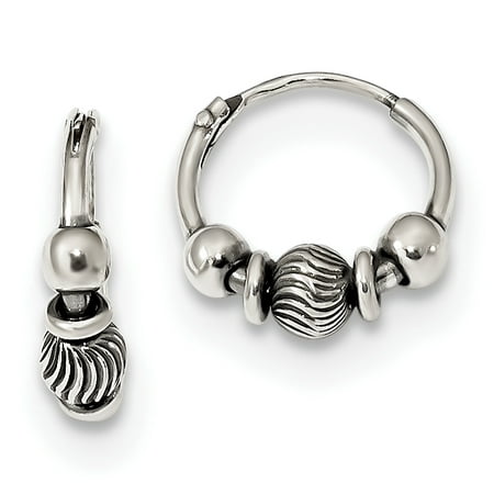 Primal Silver Sterling Silver Antiqued Beaded Endless Hoop Earrings