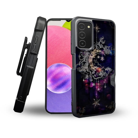 ANJ  Rugged Shockproof Holster Case Card Slot Kickstand   Tempered Glass Cover for Samsung Galaxy A03s - Crescent Moon
