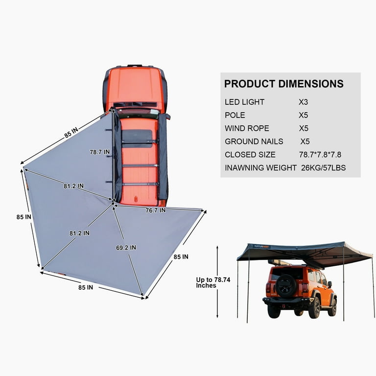 Naturnest 270-Degree Left-Side Vehicle Awning – Exterior