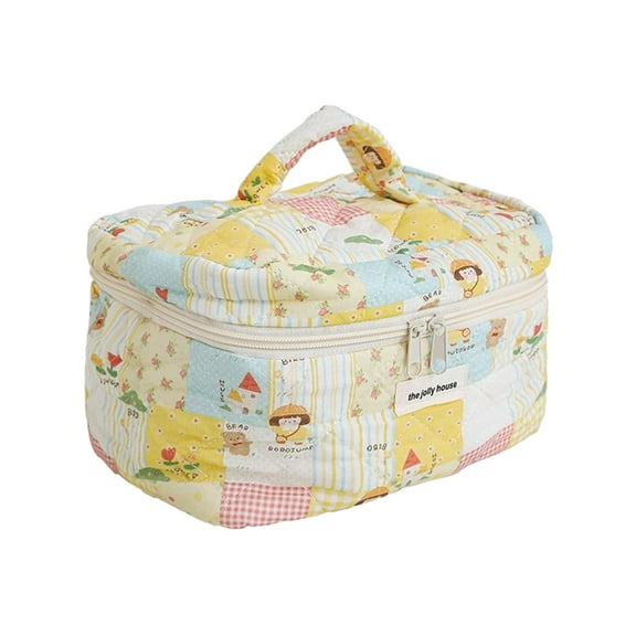 Vikakiooze Cotton Quilted Makeup BagFloral Style Large Travel Makeup Bag Aesthetics Cute Girl Bear Multicolored Dots Cosmetic Bag Makeup Bag For Women Girls