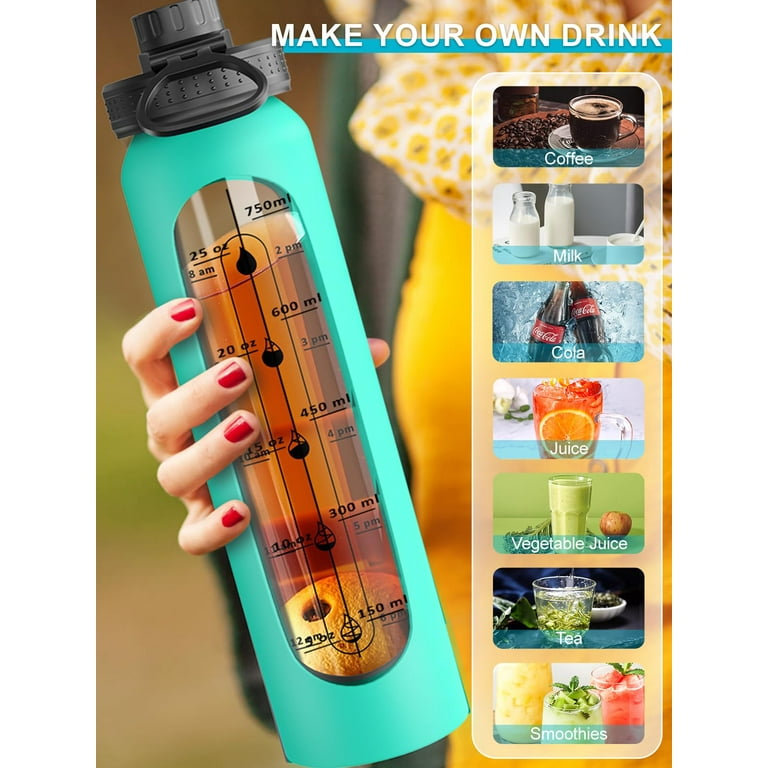 Be-active Glass Water Bottle 1 Litre With Times to Drink Borosilicate Glass  Motivational Bottles BPA Free 1L 1000ml 