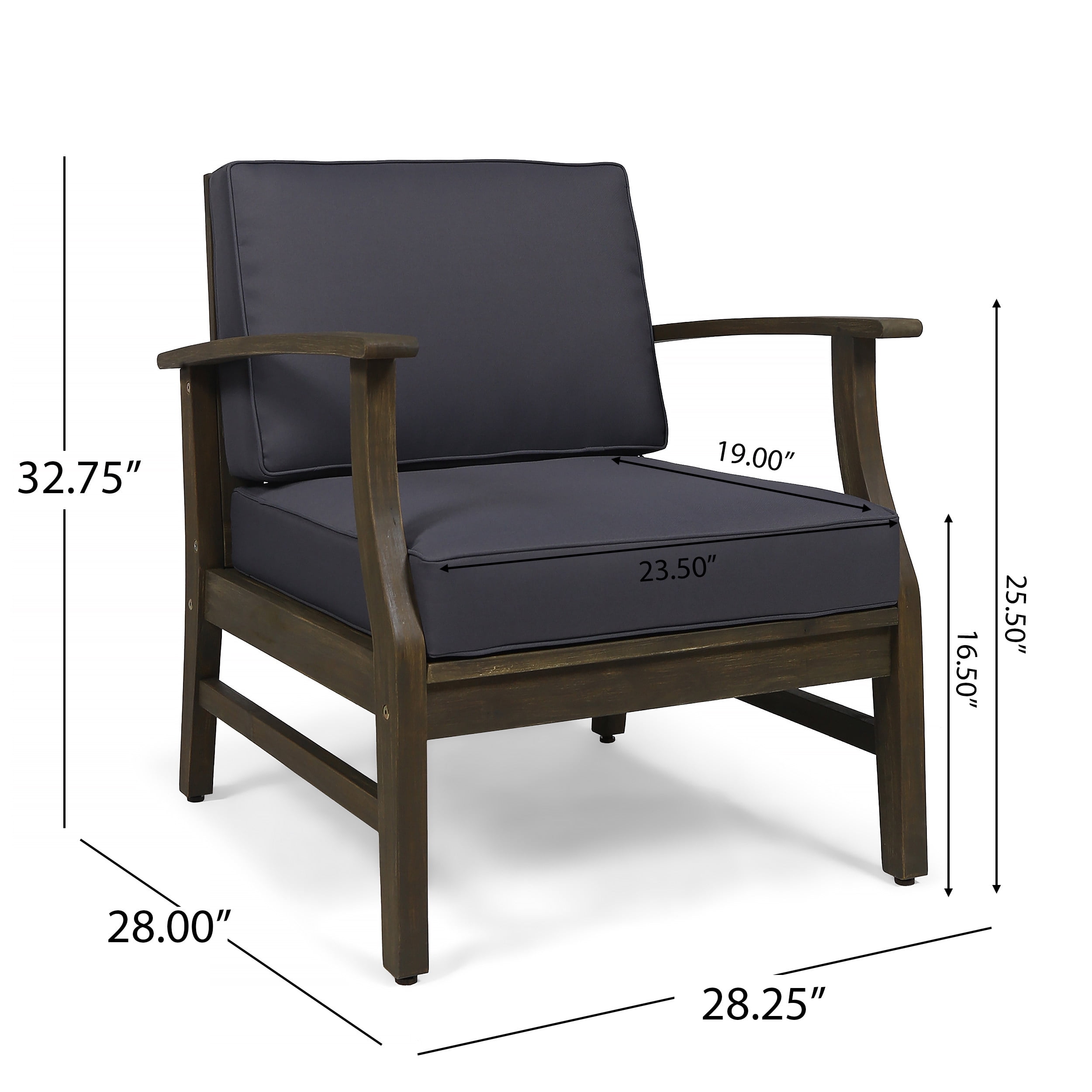 Set of 2 Gray Contemporary Outdoor Patio Club Chairs 32.75"