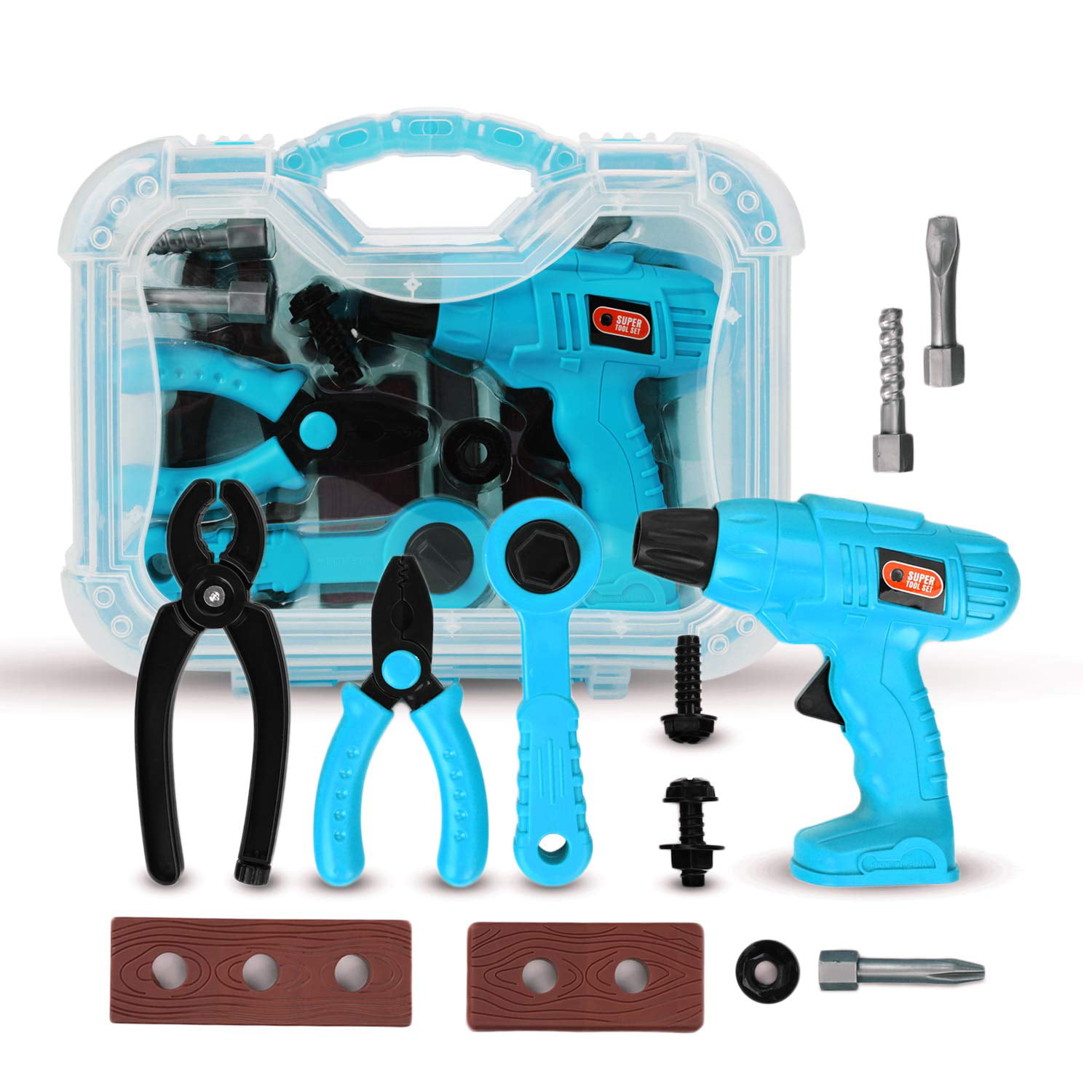 Boy Kids Toy Building Carpenter Repair Tool Plastic Hammer Spanner Axe Plier Kit 