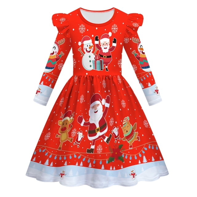 PMVFHDE Robes Filles Enfant Noël Fête Danse Enfants Robe de Noël pour Célébrations et Rouge, 3-4 Ans