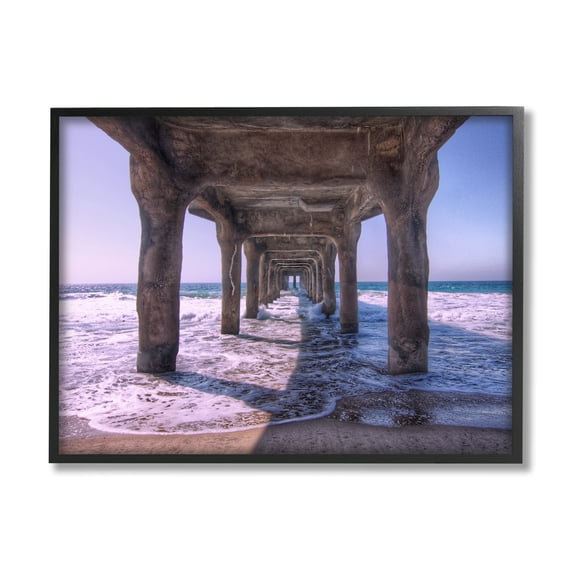 Stupell Industries Waves Under Dock Landscape Photography Black Framed Art Print Wall Art, 14 x 11