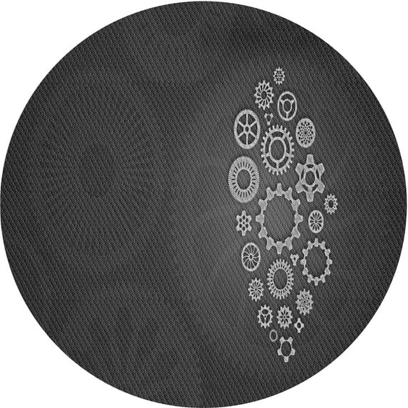 Ahgly Company Indoor Round Patterned Charcoal Black Area Rugs, 4' Round