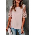 thumbnail image 2 of ABPHQTO Top de patchwork con mangas de encaje floral para mujer, 2 of 5