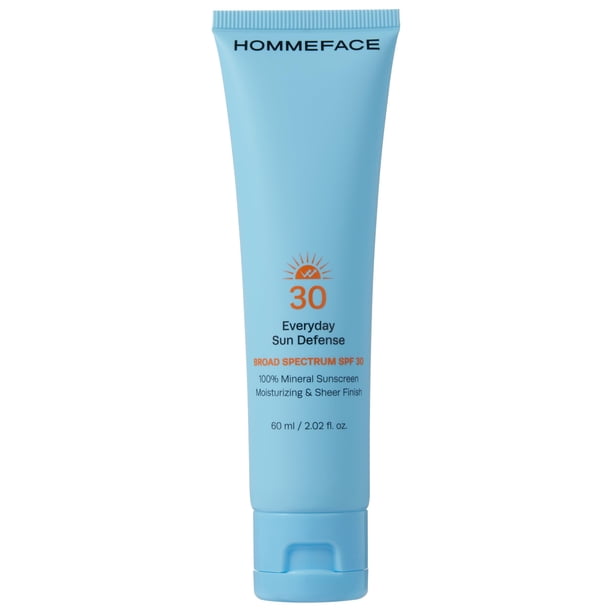 HOMMEFACE Everyday Sun Defense Broad Spectrum SPF 30 - Hidratante facial mineral diario Loción de protección solar facial Reef-Safe No grasosa 2.02 Fl. ??Oz. Onz.