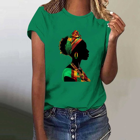 Itsame 4th of July Outfits for Women Printed Short Top Independence Day Short T-Shirt Sleeve, Round Neck Green