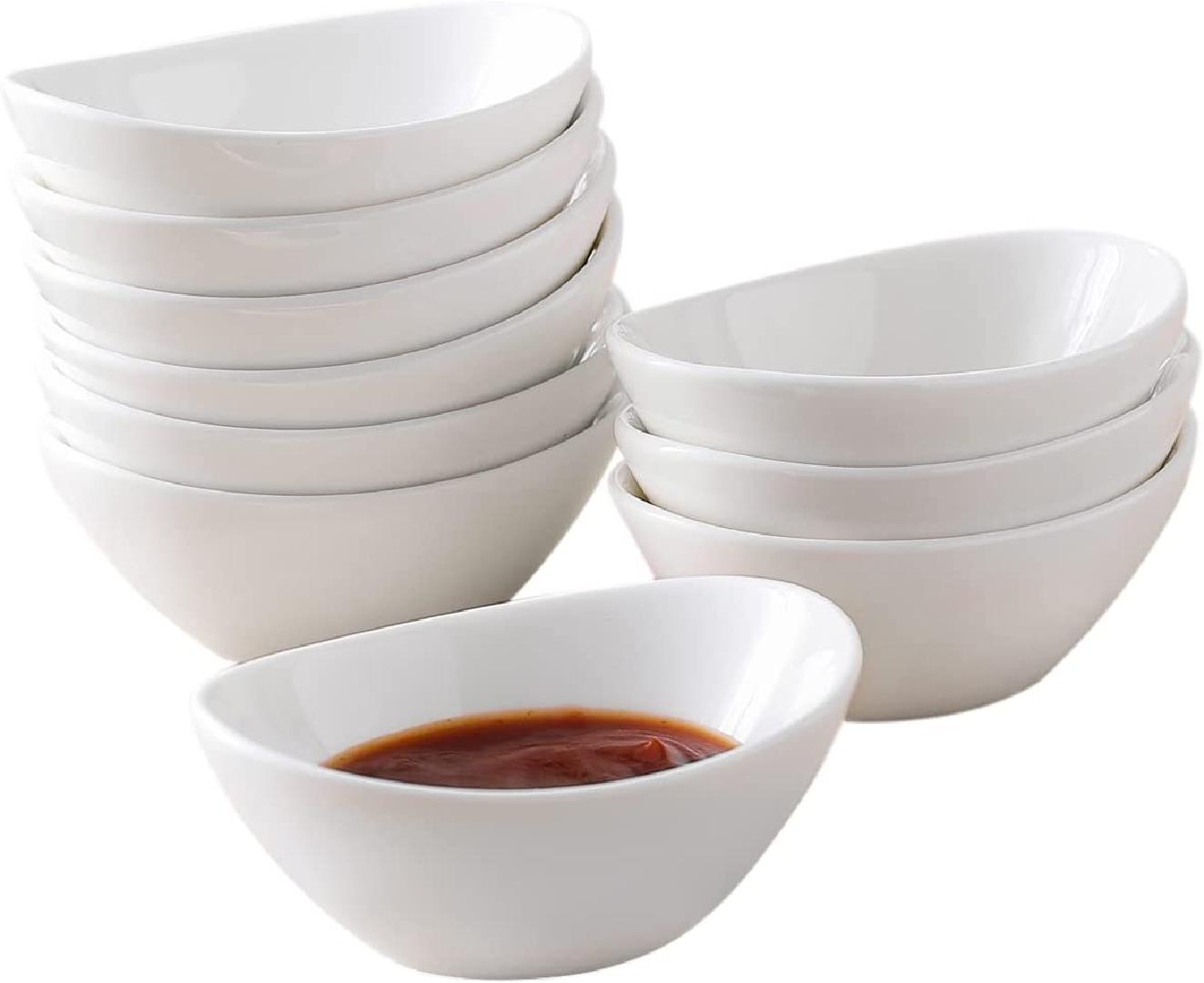 Sauce Dish Set of 10, 2.5 oz Porcelain Dipping Bowls Set, White Dipping