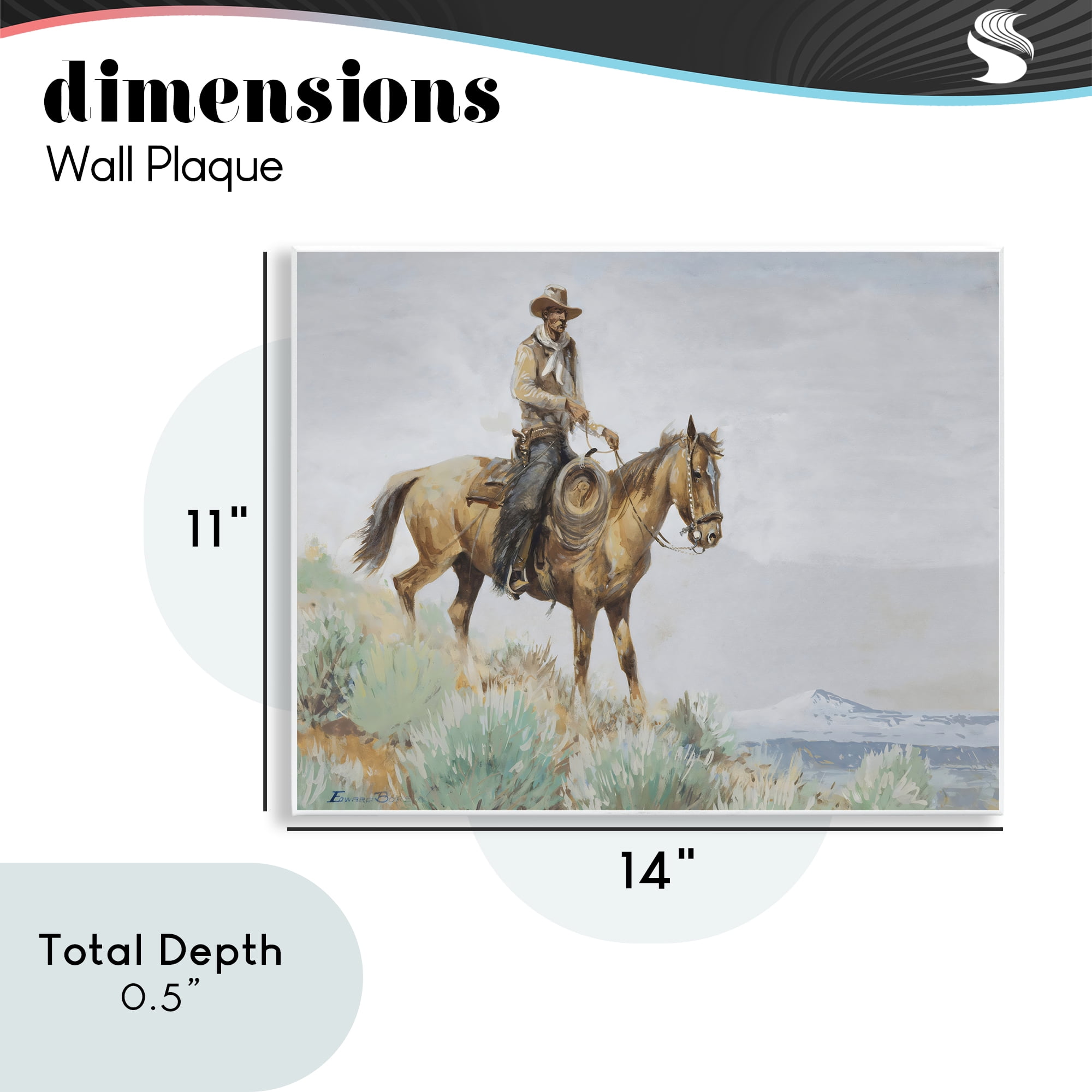 Stupell Industries Mounted Cowboy on Sagebrush Ridge Wall Plaque Art, design by Arlington Prints