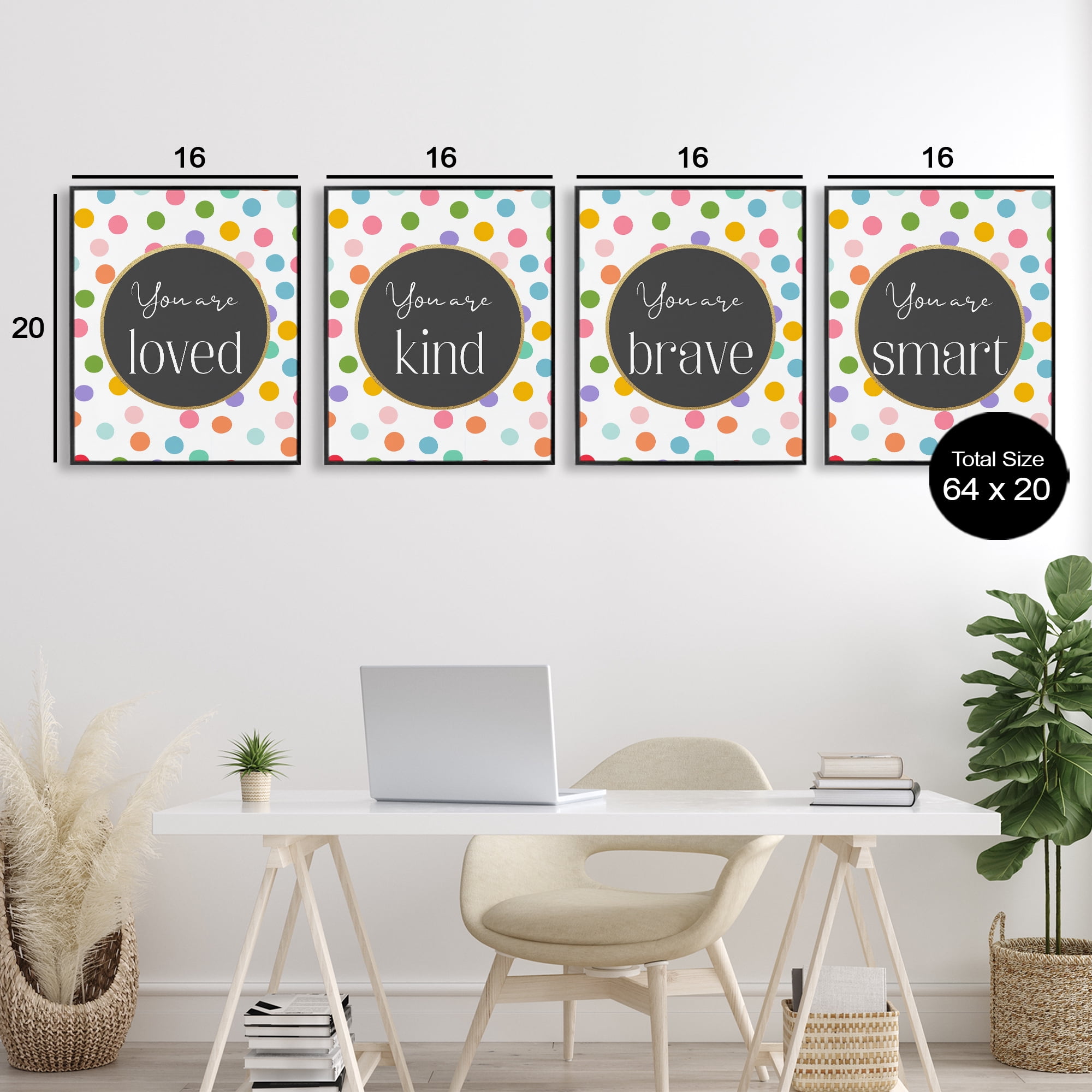 Stupell Industries Polka Dot Affirmations 4 Piece Black Framed Giclee Art Set, design by Christine Simpson Art