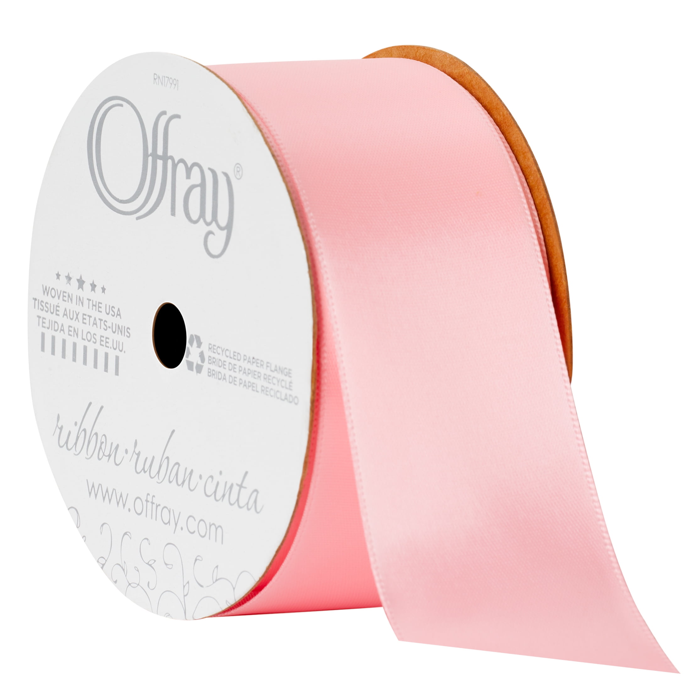 (4 pack) Offray Ribbon, Pink 1 1/2 inch Double Face Satin Polyester Ribbon, 12 feet