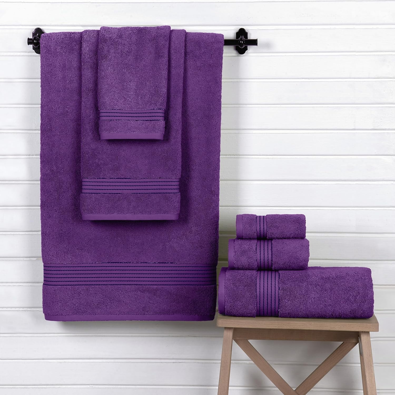 Turkish Linens Luxury Spa and Hotel Quality Premium Cotton 6-Piece Towel Set (2 x Bath Towels, 2 x Hand Towels, 2 x Washcloths), Purple