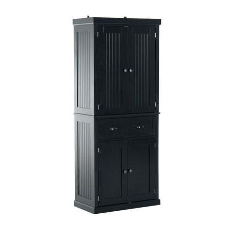 Colonial White Cabinets - HOMCOM Tall 72” Traditional Colonial Style Standing Kitchen Pantry Cupboard Cabinet - Black