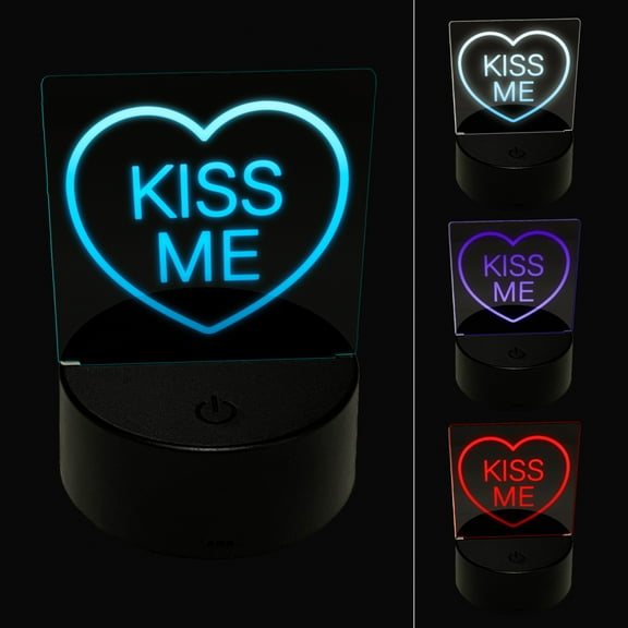Kiss Me Conversation Heart Love Valentine's Day LED Night Light Sign 3D Illusion Desk Nightstand Lamp