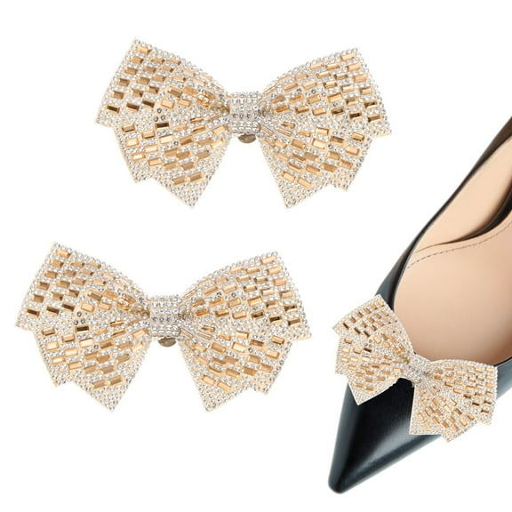 Uxcell 2-Pack Decorative Rhinestone Bow Shoe Clips, Zinc Alloy Removable Fashion Crystal Flower Shoe Clips Buckle [Champagne]