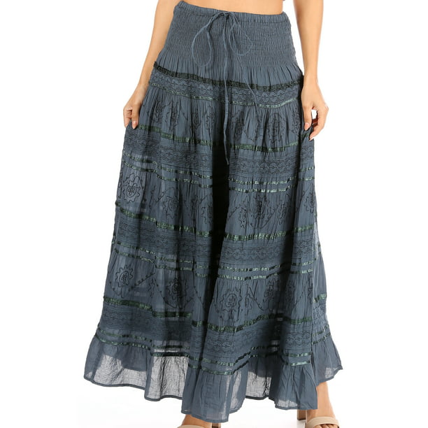 Sakkas Lace and Ribbon Peasant Boho Skirt - Grey - One Size - Walmart.com
