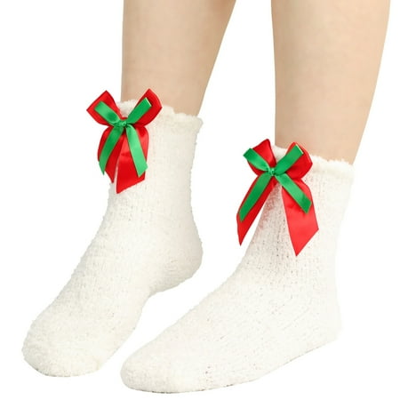 

10 pair Women Socks Bowknot Pure Color Socks Over Festival Christmas Color Random