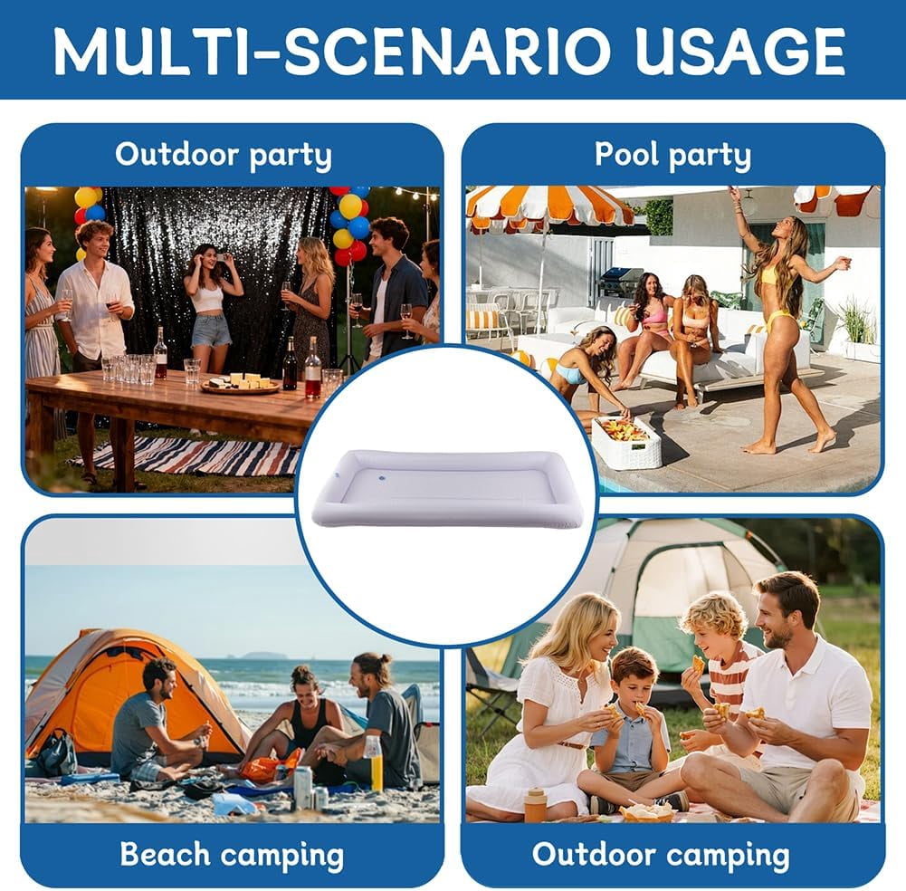 2 Pack Inflatable Ice Serving Bar Pool Party Buffet Drink Cooler Floating Ice Tray Food Drink Containers for Summer Parties with Inflatorce