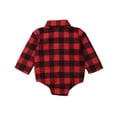 thumbnail image 2 of Bebé Niño Niña Franela Estampado Camisa A Cuadros Manga Larga Botón Mameluco Mono Ropa Rojo 0-3 Meses, 2 of 5