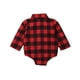 thumbnail image 2 of Bebé Niño Niña Franela Estampado Camisa A Cuadros Manga Larga Botón Mameluco Mono Ropa Rojo 0-3 Meses, 2 of 5