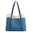 thumbnail image 1 of Bolso de mano para ordenador portátil para mujer, bolso de lona ligero con empalme, color azul, 1 of 1