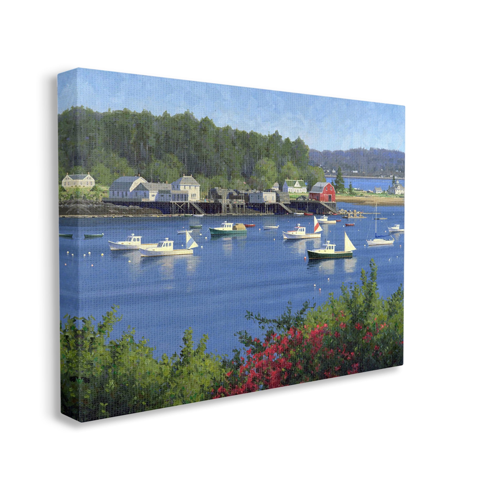 Stupell Industries Summer Harbor Inlet Landscape Painting Gallery Wrapped Canvas Art Print Wall Art, 20 x 16
