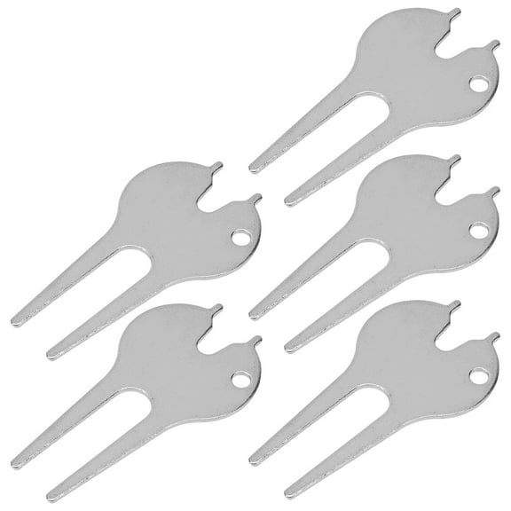HONMEET Golf Hole Maintenance Tools Divot Fork Metal Silver 5Pcs with Portable Design