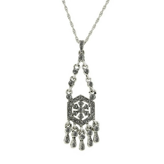 2028 Jewelry Hematite Color Stone Drop Pendant Necklace 16 3 Extender