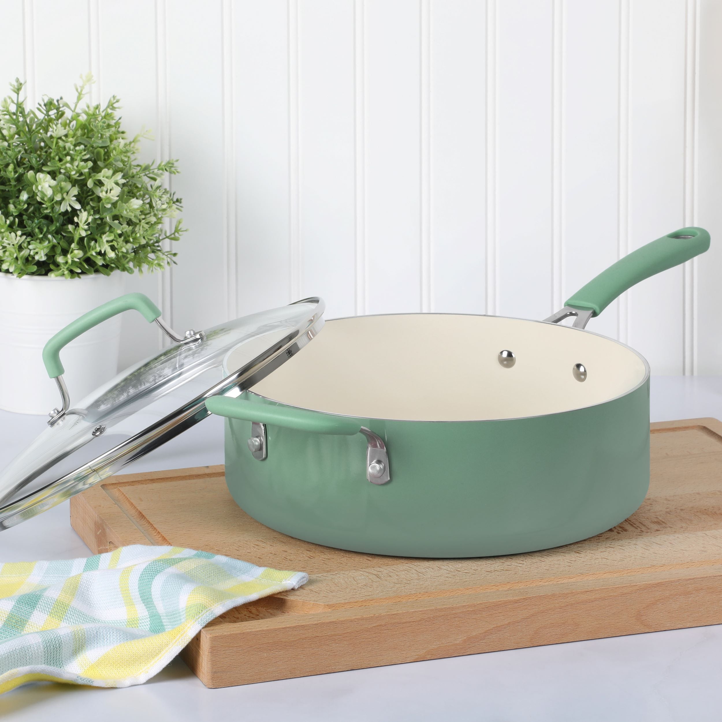 Martha Stewart Kitchen 4.5 Quart Nonstick Ceramic Saute Fry Pan with Lid