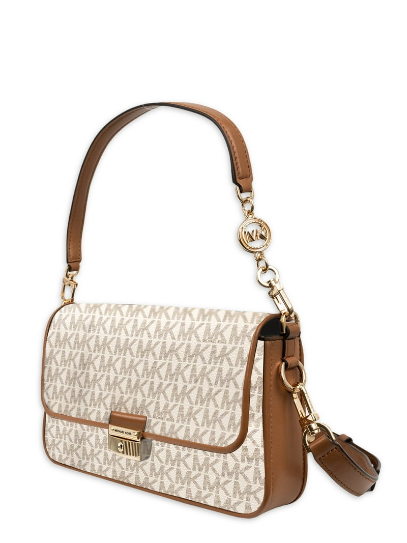 Michael Kors ミニハンドバッグ ホワイト/ブラウン Michael Kors Women's Bradshaw Small Logo Convertible Shoulder Bag