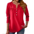 thumbnail image 2 of Sales Today Clearance Women's Long Sleeve Basic Shirts Womens 3/4 Length Sleeve Spring Tops Summer Button Up Shirts For Women Loose Fit Plus Size V Neck Blouses Beach Vacation Clothes, 2 of 4