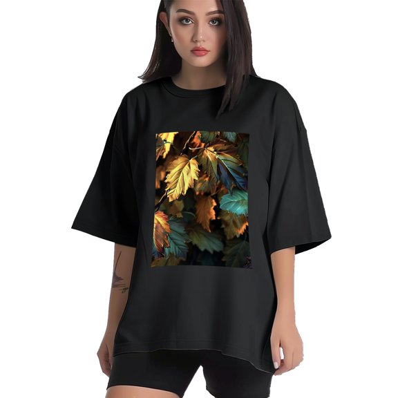 Plus Size Shirt for Women Black Tops for Women Short Sleeves Shirt for Women Leaves T Shirt Crewneck Shirt for Women XS