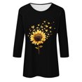 thumbnail image 4 of DDAPJ pyju Women 3/4 Sleeve Sunflower T-Shirt Cute Graphic Tees Dressy Casual Summer Blouse Three Quarter Length Pullover Tops Prime Sales of The Day Black XXL, 4 of 5
