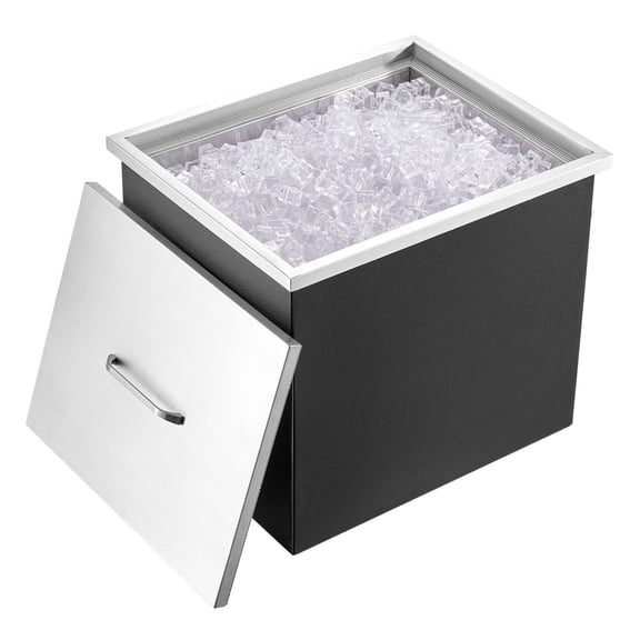 Stainless Steel Drop In Ice Chest, 40 Qt Ice Cooler Bin, 21x17x18in, Commercial Bar Ice Storage, Drain Included, Outdoor Kitchen, Wine & Beer, 82.4QT Capacity