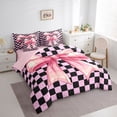 thumbnail image 4 of Homewish Dreamy Princess Bowknot Twin Bedding Sets 7-Piece for Kids, Black Pink Checkered Plaid Bedding Comforter Set, Kawaii Ribbon Reversible Sheet Sets, Microfiber Bedroom Decor, 4 of 8