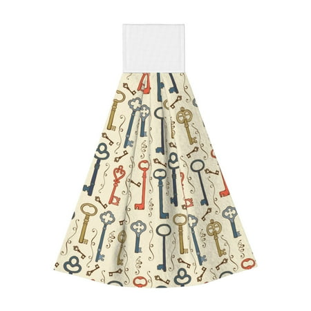 Kdxio Vintage Keys1 Hand Towel with Loop Hanging Towel Absorbent Tie Towels for Kitchen Tea Bar Bathroom Decor