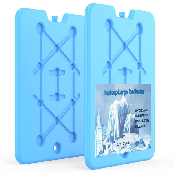 Tapleap Large Ice Packs for Coolers - Freezer Packs for Camping- Long Lasting Reusable Dry Ice Blocks, 13 x 10 x 0.5 inch, Quick Freeze - Set of 2